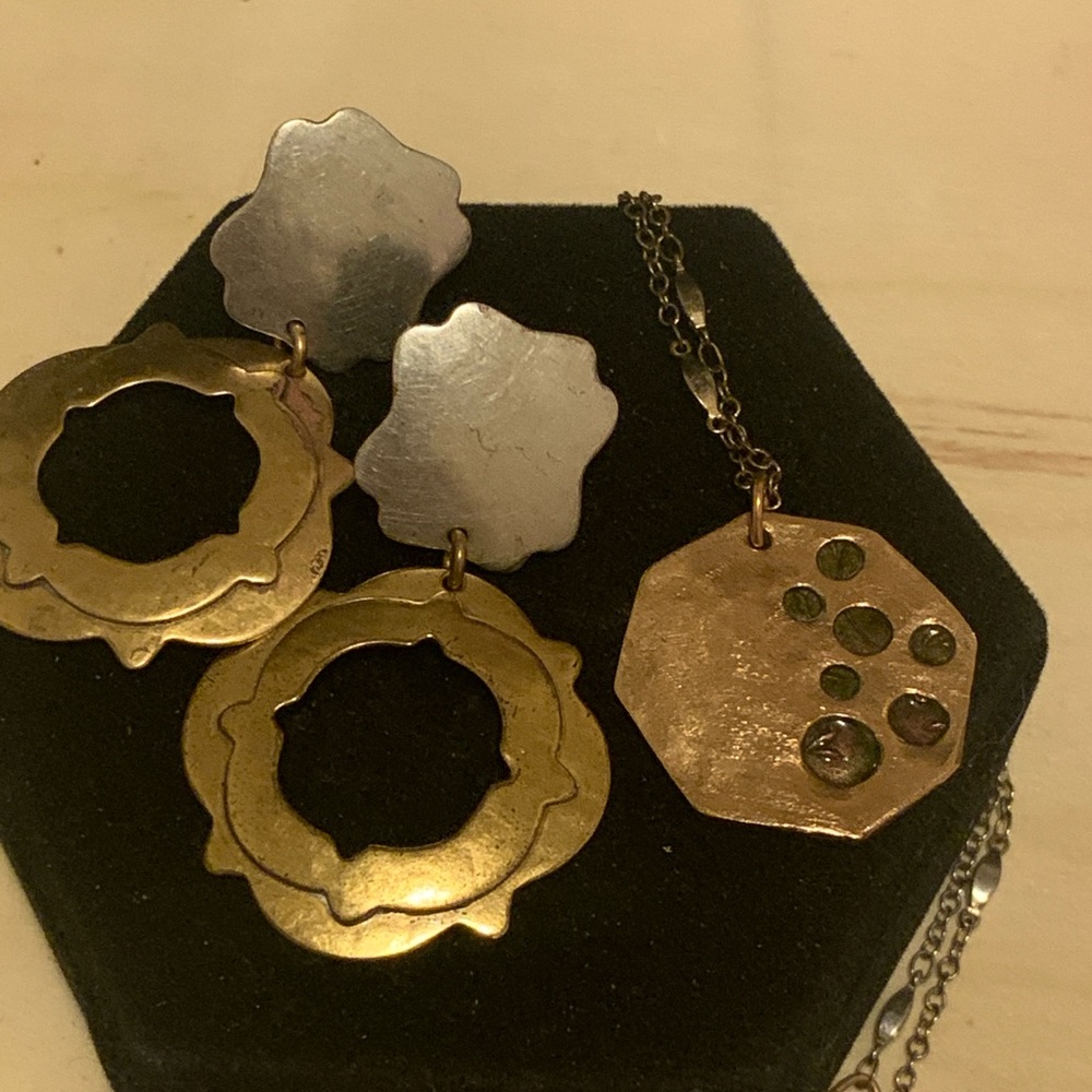 Vintage Handmade JansJems matte Goldtone Labrodite set